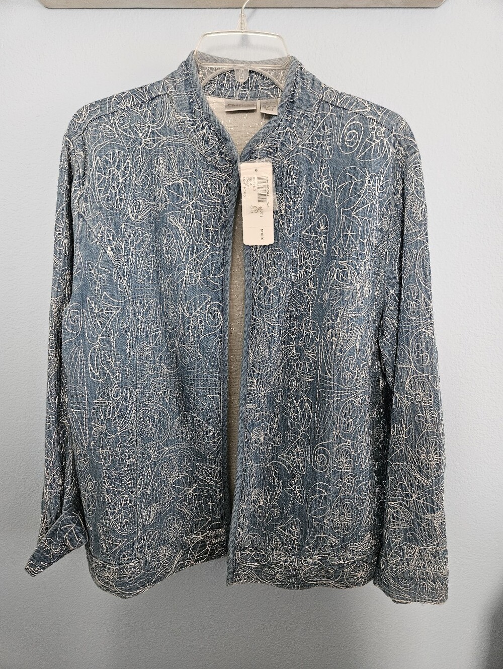Chico's Light Blue Embroidered Denim Jacket